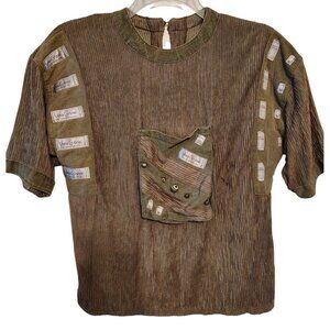 Vintage Vera Cristina Medium Top Blouse, Cotton Taupe Lagenlook Art to Wear READ